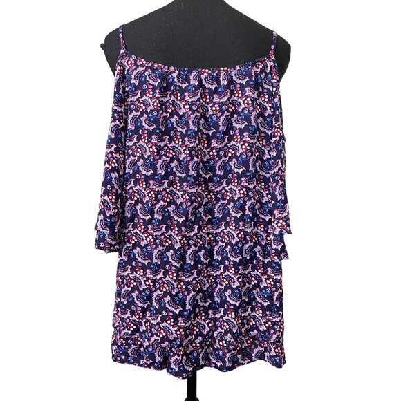 Soulmates Womens 1X Off-Shoulder Top With Spaghetti Straps Blue/Red Floral Print - Picture 4 of 8